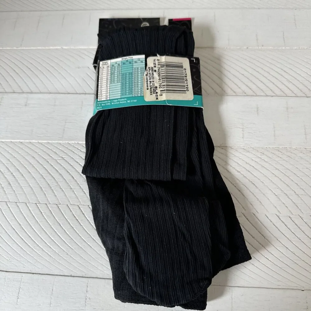 Hanes L'eggs Wear Hosiery Textured Tights Pantyhose‎ Black Size B Vintage Unused